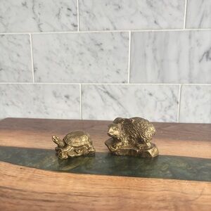 Vintage Tiny Brass Figurines of The Tortoise and The Hare
